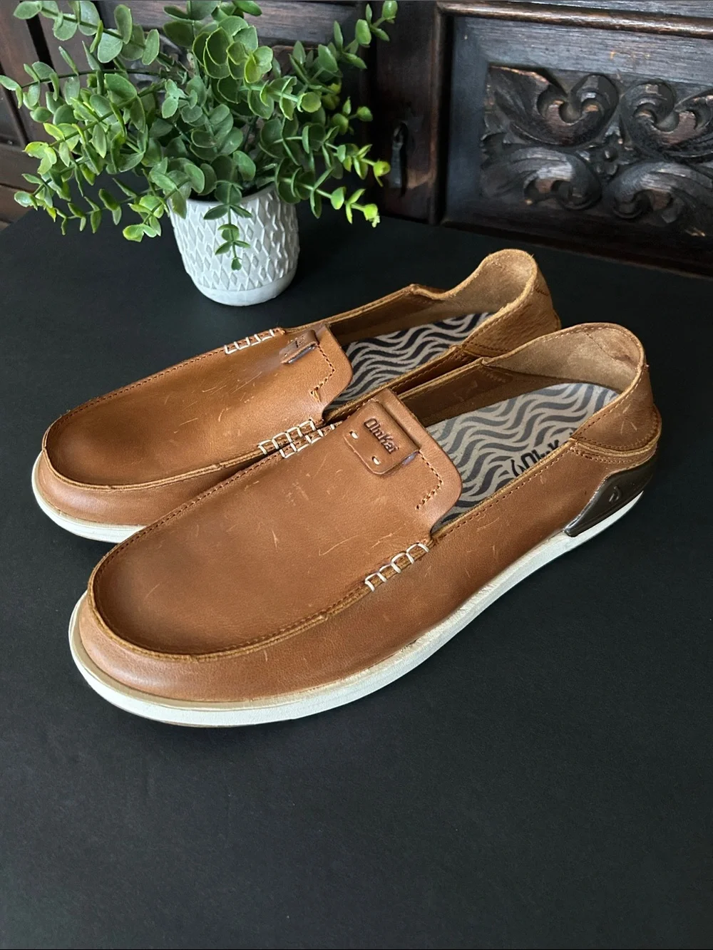 Olukai Men's Brown Leather Slip-On Shoes